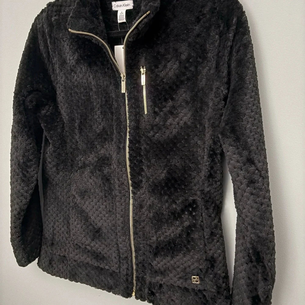 Calvin Klein Black Plush Fleece Full-Zip Jacket Size S - Picture 2 of 10
